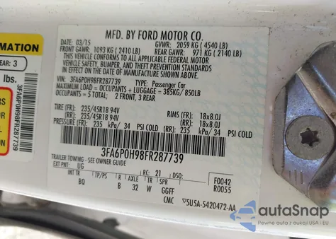 2015 Ford Fusion Se from USA, damaged, VIN 3FA6P0H98FR287739